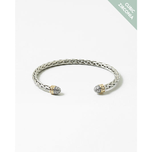 Silver and Gold Cable Cuff with CZ